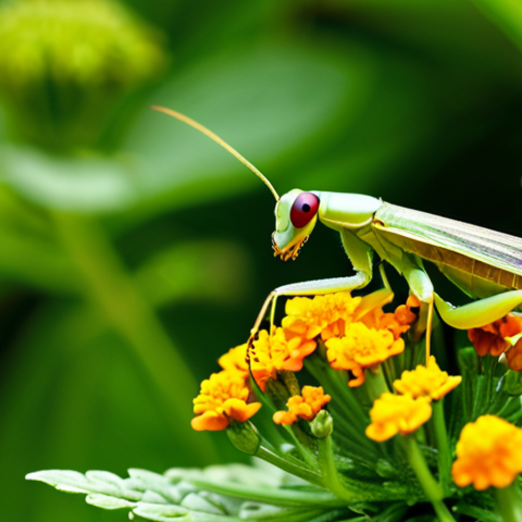곤충 친화 정원과 생물 다양성 - **Prompt:** A macro photograph capturing a vibrant, flourishing organic garden. In the foreground, a...