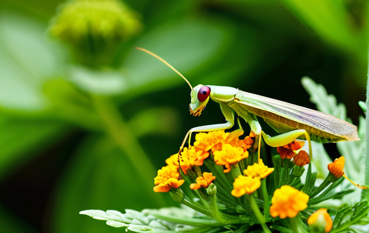 곤충 친화 정원과 생물 다양성 - **Prompt:** A macro photograph capturing a vibrant, flourishing organic garden. In the foreground, a...