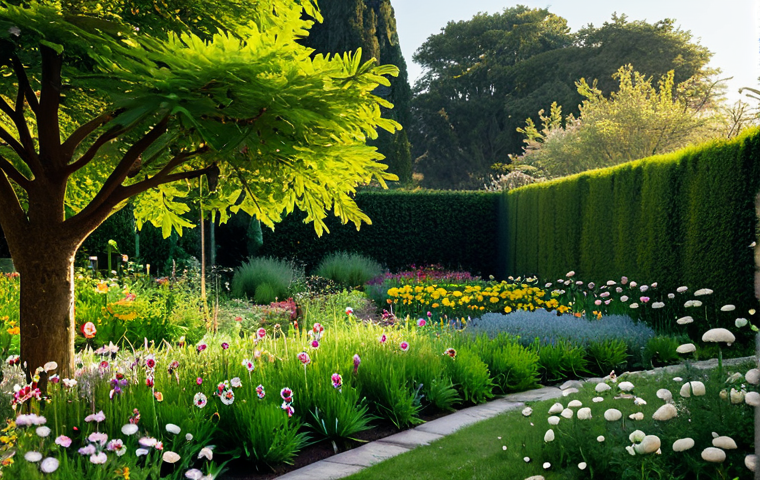 곤충 친화 정원과 생물 다양성 - **Prompt:** A macro photograph capturing a vibrant, flourishing organic garden. In the foreground, a...
