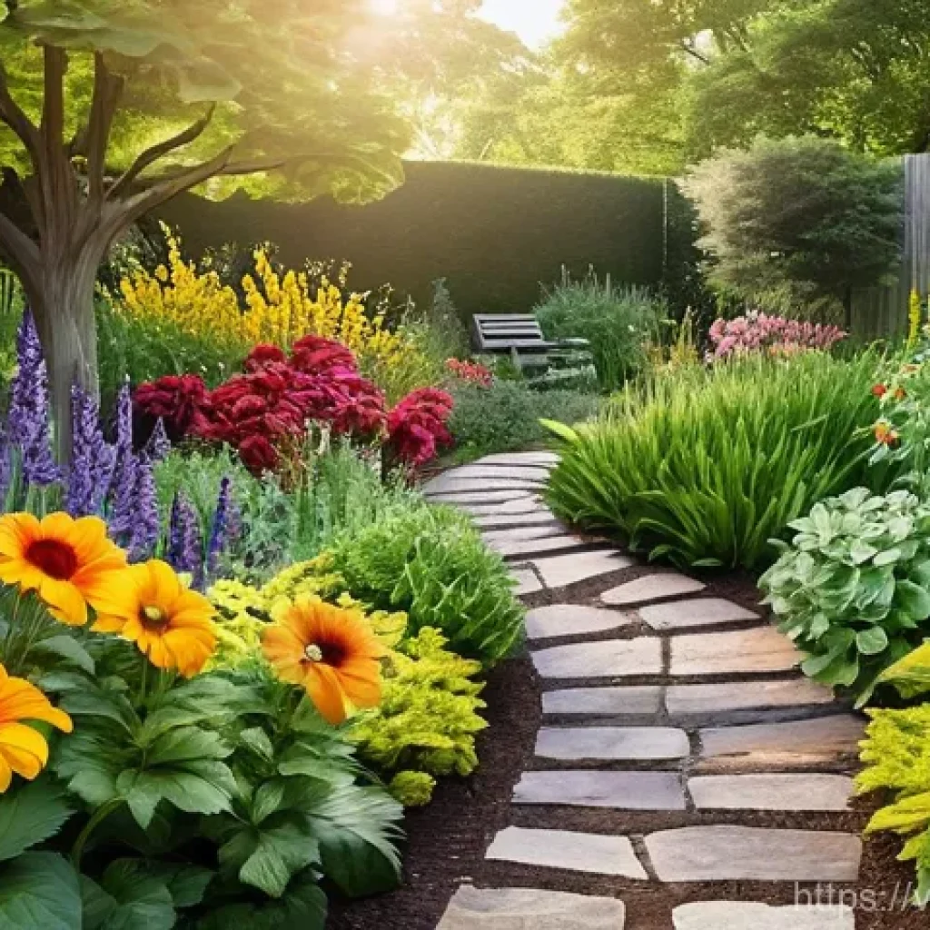 곤충 친화 정원 조성을 위한 기초 지식 - **Prompt:** A vibrant, sun-drenched garden teeming with life. Diverse flowering plants in various sh...