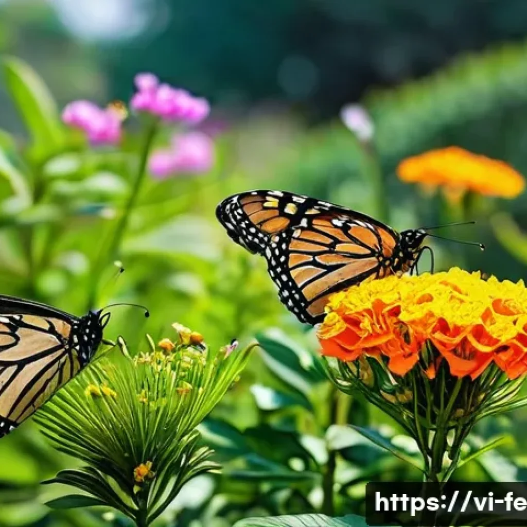 곤충 친화 정원의 디자인 요소 - **A Vibrant Pollinator Paradise Garden in Vietnam:**
A wide shot of a lush, diverse Vietnamese g...