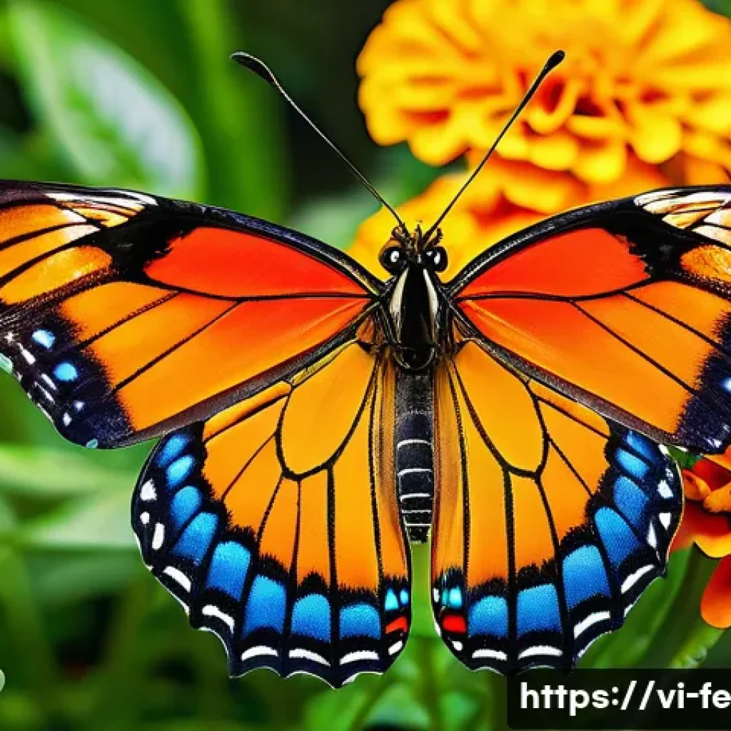 곤충과 함께하는 정원 체험 프로그램 - A vibrant garden scene in Vietnam featuring a colorful butterfly with intricate, vivid wings flutter...