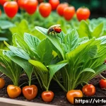 Home 20 곤충 친화 정원에서의 유기농 재배 - A vibrant organic garden scene in Vietnam featuring diverse beneficial insects: honeybees pollinatin...