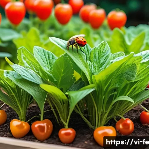 Home 32 곤충 친화 정원에서의 유기농 재배 - A vibrant organic garden scene in Vietnam featuring diverse beneficial insects: honeybees pollinatin...