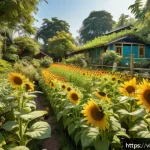 Home 18 곤충을 위한 정원 생태계 복원 - A vibrant ecological garden scene during daytime filled with a diverse array of flowering plants suc...