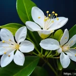 Home 23 곤충과 공생하는 식물 종류 - A vibrant close-up scene of a Vietnamese jasmine flower blooming at night, illuminated by soft moonl...